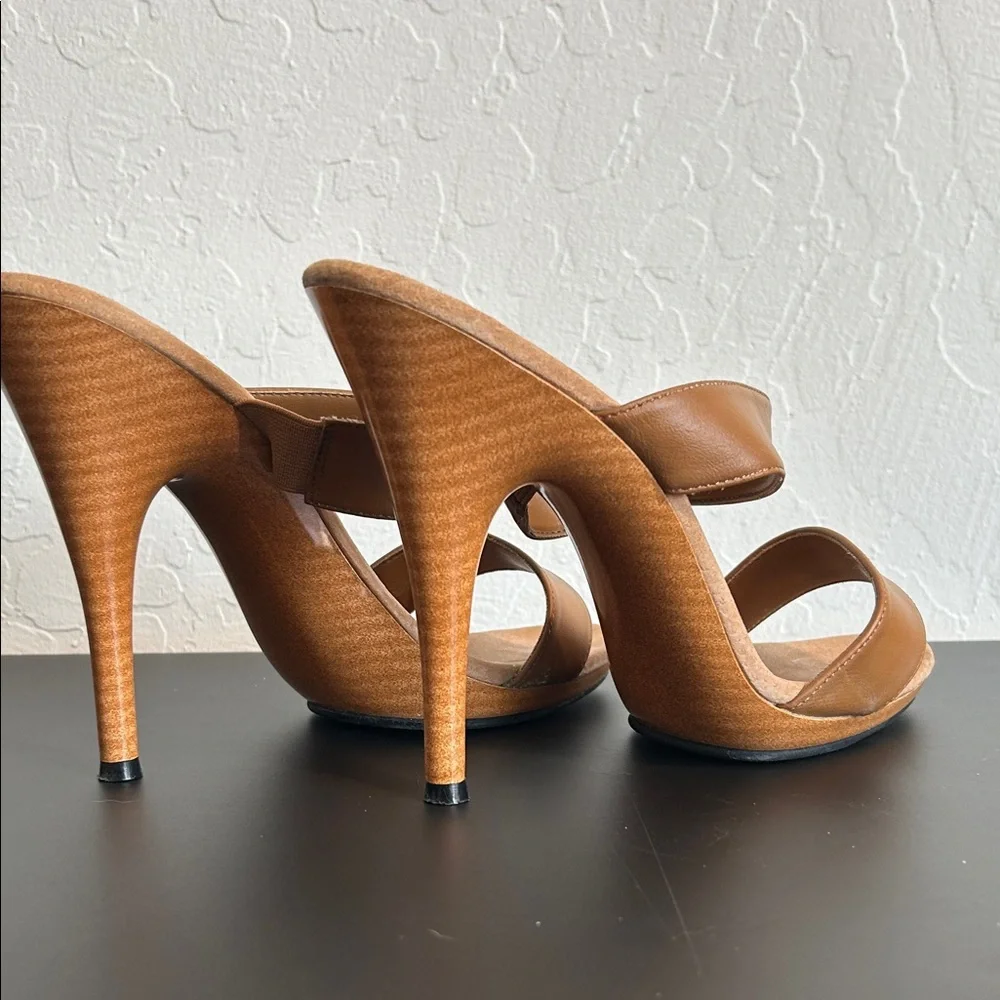 NWOT Women's Leather Strap Tan High Heel Sandal Mules - Picture 3 of 8